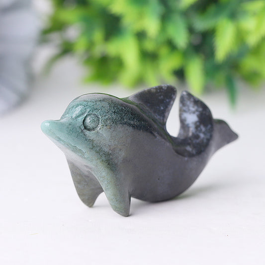 2.5" Moss Agate Dolphin Crystal Carvings