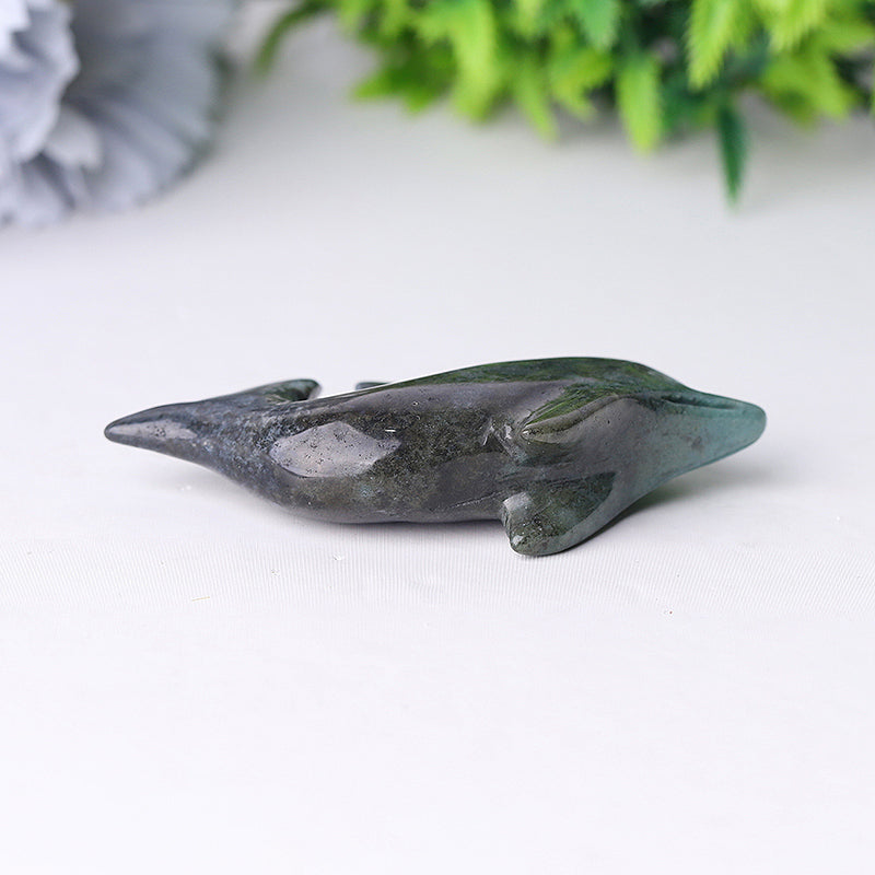 2.5" Moss Agate Dolphin Crystal Carvings