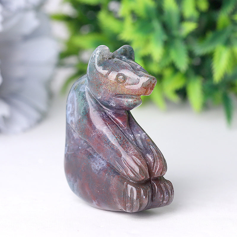 2" Moss Agate Bear Crystal Carving