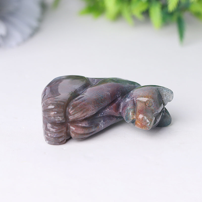 2" Moss Agate Bear Crystal Carving