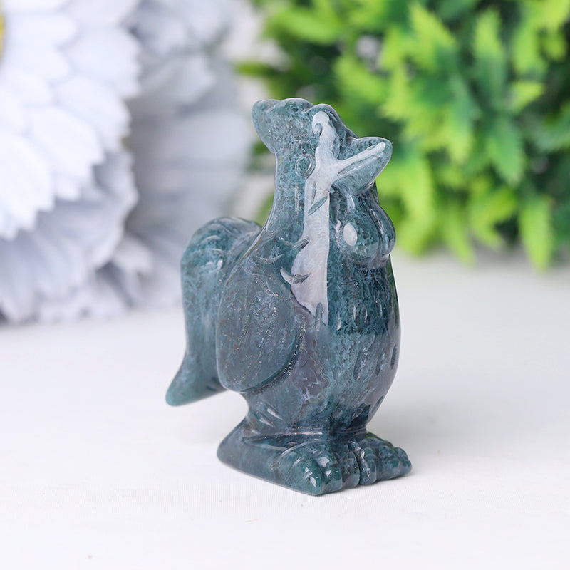 2" Moss Agate Rooster Crystal Carvings