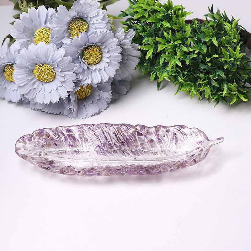 9.5" Feather Shape Plate Crystal Carvings
