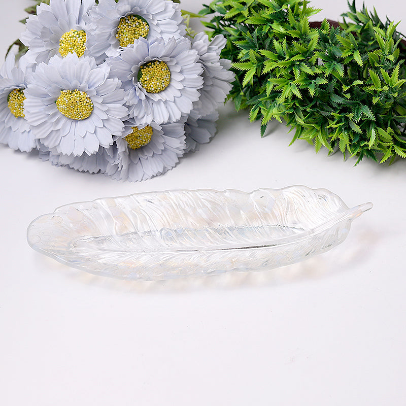 9.5" Feather Shape Plate Crystal Carvings