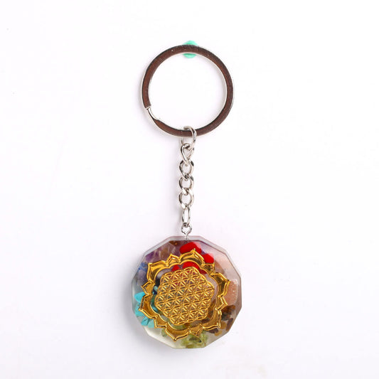 Resin Infused 7 Chakra Crystal Keychain Decor