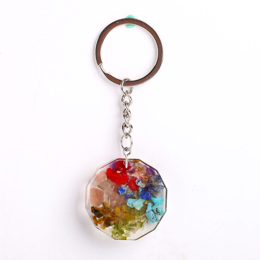 Resin Infused 7 Chakra Crystal Keychain Decor