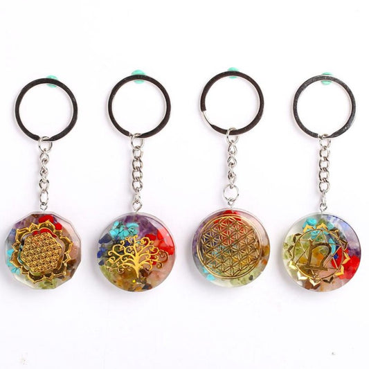 Resin Infused 7 Chakra Crystal Keychain Decor