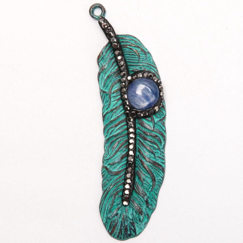 Metal Feather Shape Pendant with Kyanite