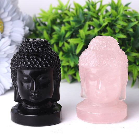 3" Buddha Head Crystal Carvings