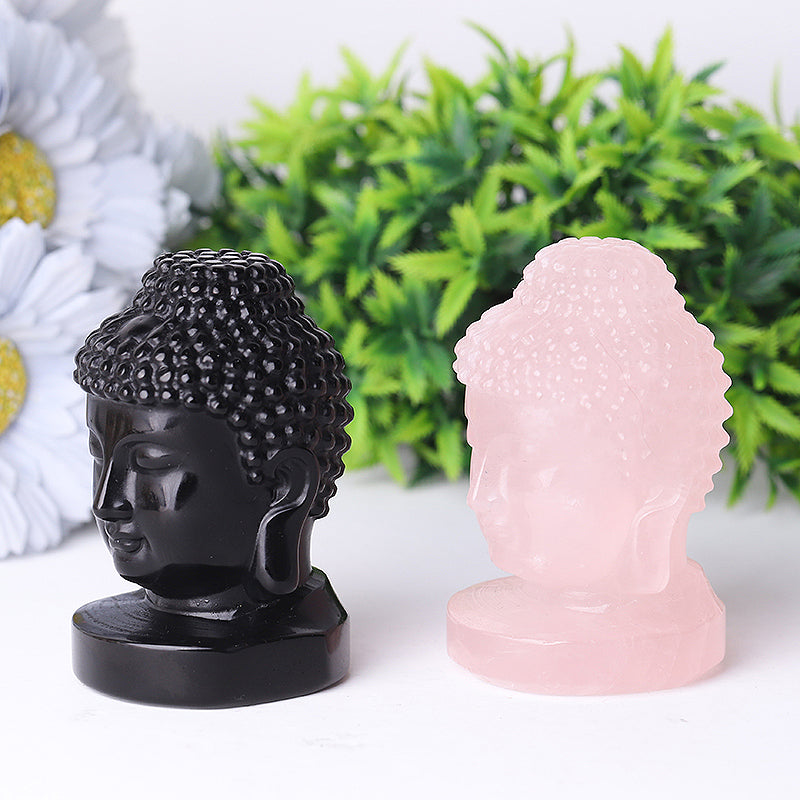 3" Buddha Head Crystal Carvings