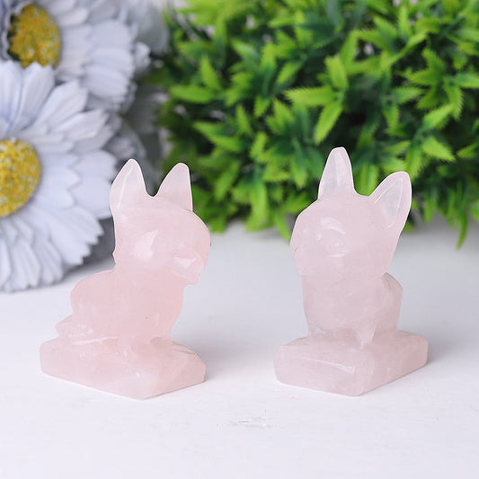 Rose Quartz Dog Crystal Carvings