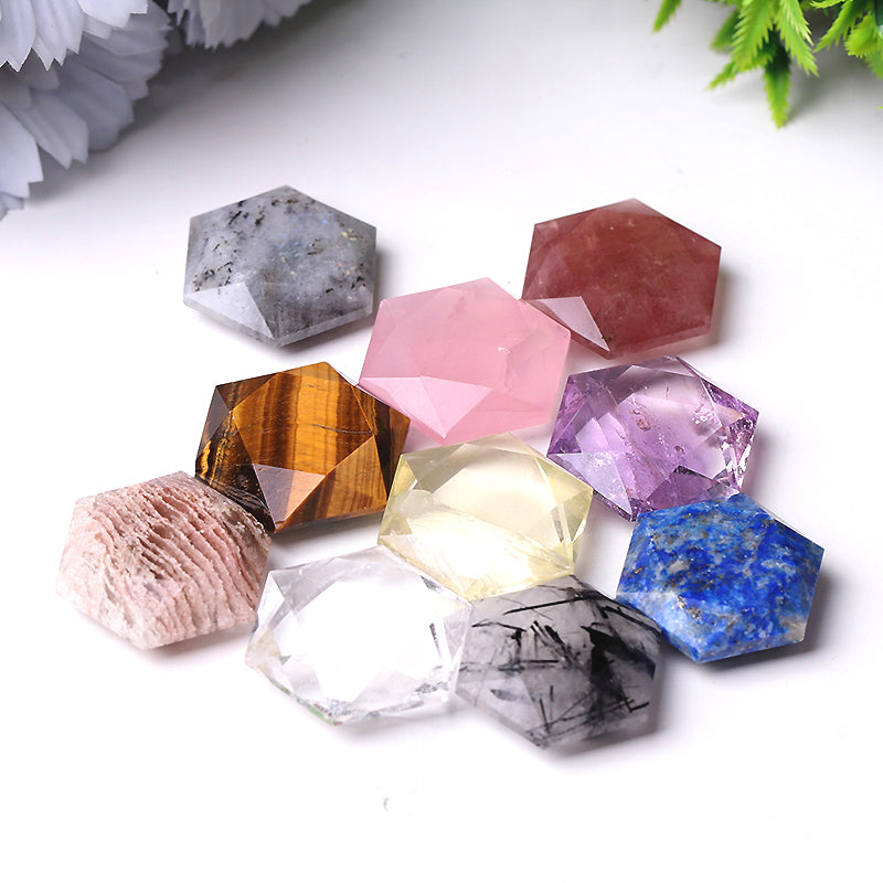 1" Crystal Hexagon Polygon Pocket Stone for Pendant for DIY