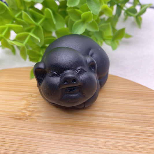 2.1" Black Obsidian Pig Crystal Carvings Bulk Wholesale