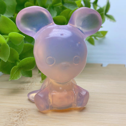 1.9" Pink Opalite Mickey Minnie Carvings Crystal Healing Bulk Wholesale