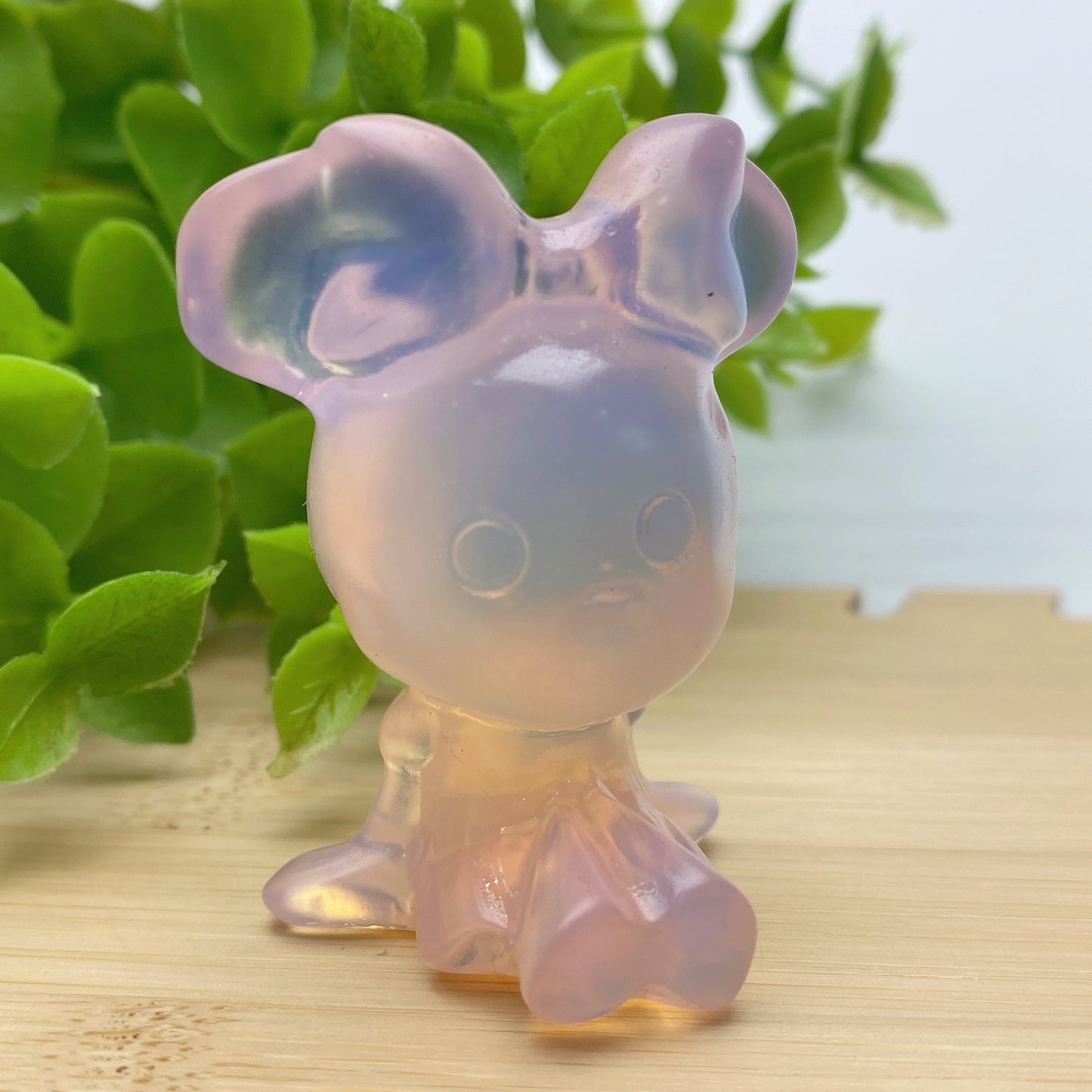 1.9" Pink Opalite Mickey Minnie Carvings Crystal Healing Bulk Wholesale