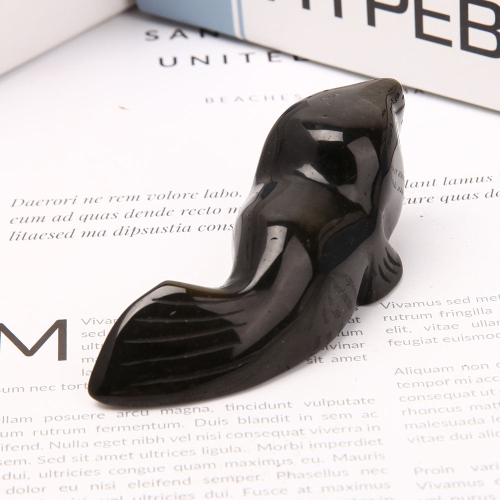 Silver Obsidian Sea Lion Carving