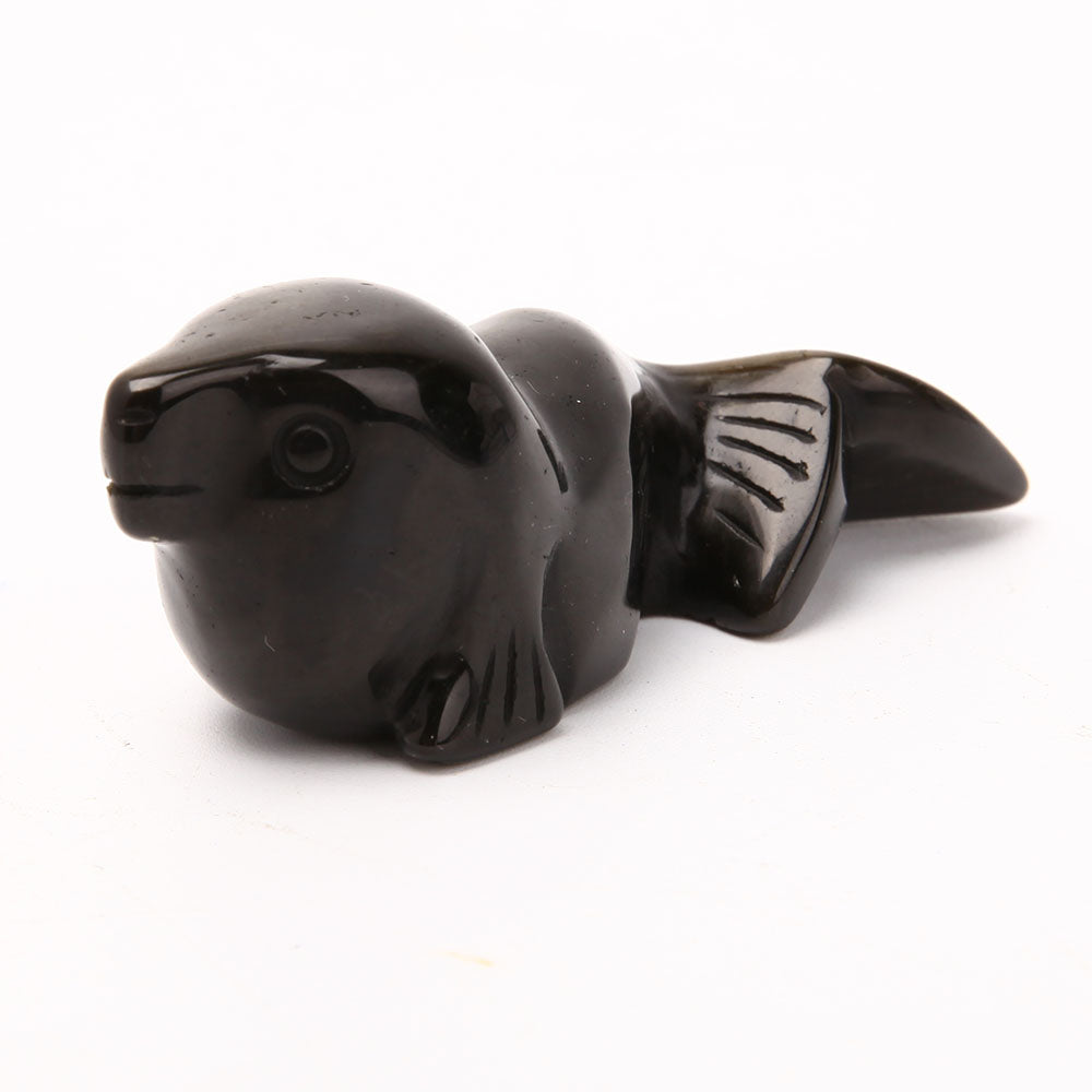 Silver Obsidian Sea Lion Carving