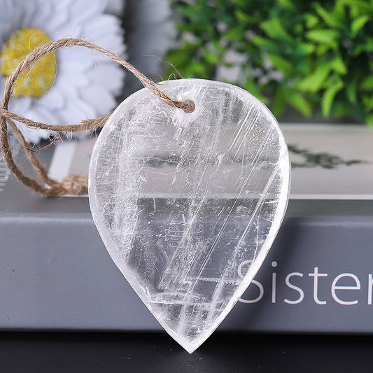 3.3" Clear Selenite Drop Shape with Hanging Rope
