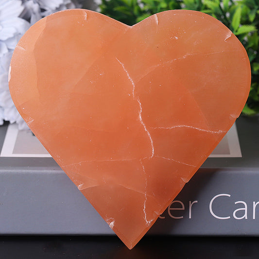 5" Peach Selenite Heart Shape Carving