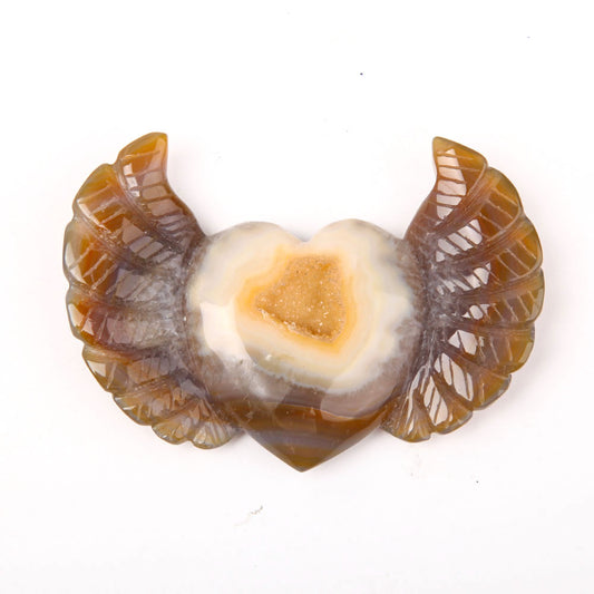 Hand Carved Druzy Agate Heart With Wings