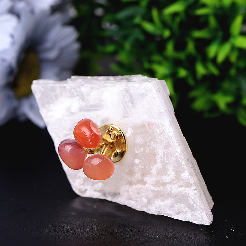 4" Selenite Base with Carnelian Decoration Free Form