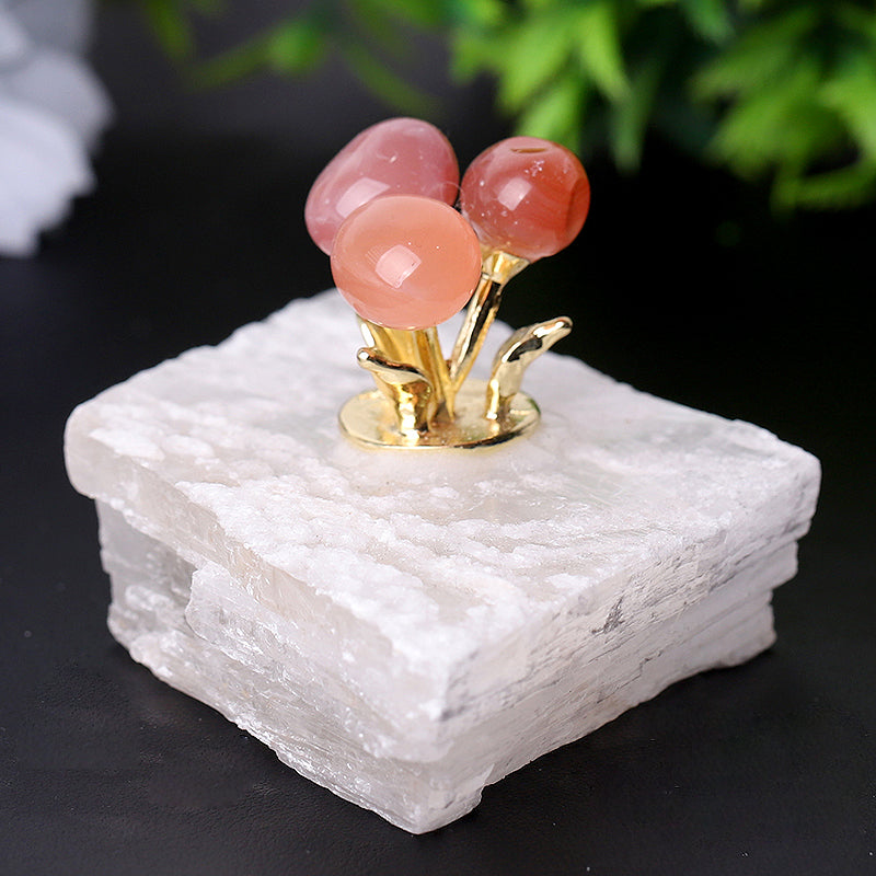 4" Selenite Base with Carnelian Decoration Free Form