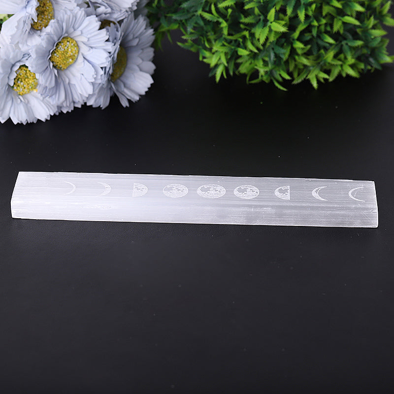 9" Selenite Stick Wand with Laser Engraved Moon Pattern