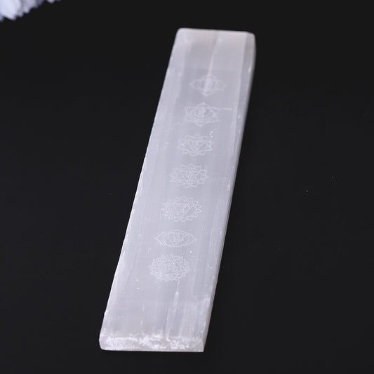 7.5" Selenite Stick Wand with Laser Engraved Chakra Pattern