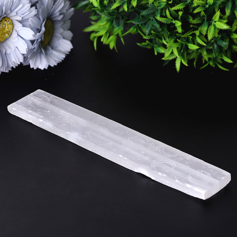 8" Selenite Wand with Laser Engraved Moon Pattern