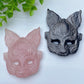 3.3" Rose Quartz Silver Obsidian Cat Mask Carvings Crystal Healing Bulk Wholesale