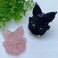 3.3" Rose Quartz Silver Obsidian Cat Mask Carvings Crystal Healing Bulk Wholesale