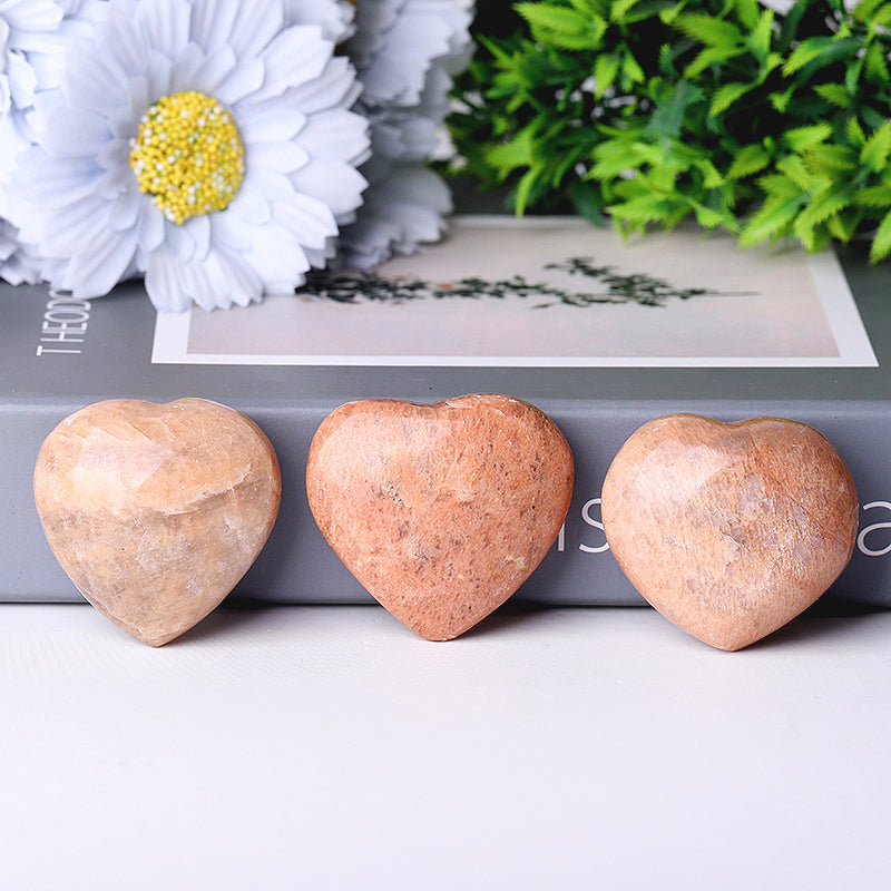 Peach Moonstone Heart Shape Crystal Carvings
