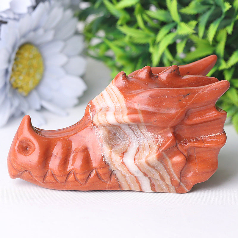 3" Red Jasper Dragon Head Crystal Carvings