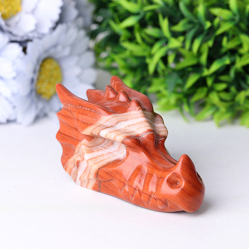 3" Red Jasper Dragon Head Crystal Carvings