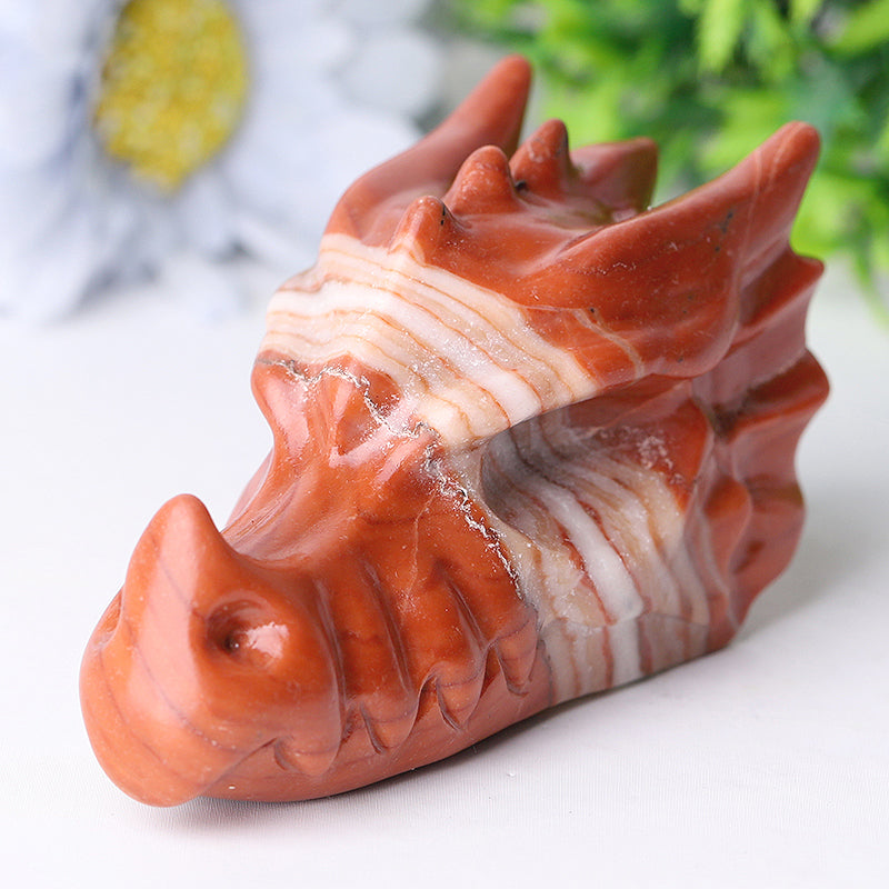 3" Red Jasper Dragon Head Crystal Carvings