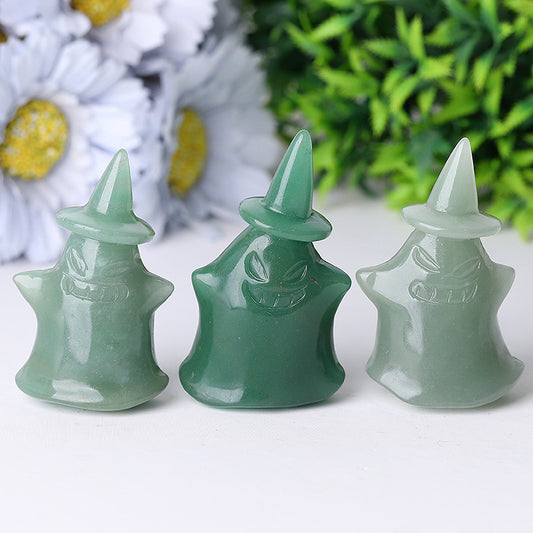 Green Aventurine Witch Crystal Carvings for Halloween