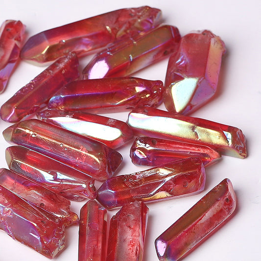 Drilled Red Aura Angel Crystal Points Raw Rough Clear Rock Quartz Sticks