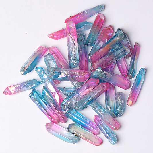 Drilled Double Colored Aura Angel Crystal Points Raw Rough Clear Rock Quartz Sticks