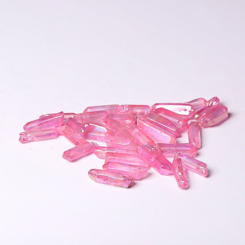 Drilled Pink Aura Angel Crystal Points Raw Rough Clear Rock Quartz Sticks