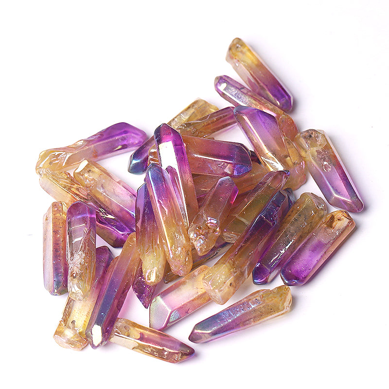 Drilled Double Color Aura Angel Crystal Points Raw Rough Clear Rock Quartz Sticks