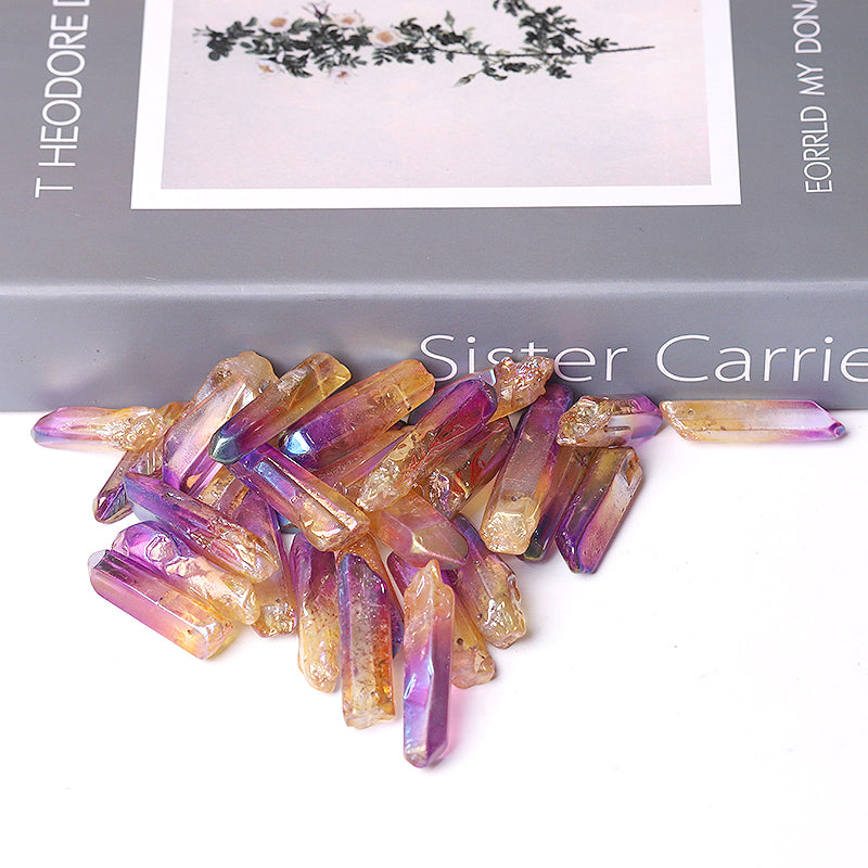 Drilled Double Color Aura Angel Crystal Points Raw Rough Clear Rock Quartz Sticks
