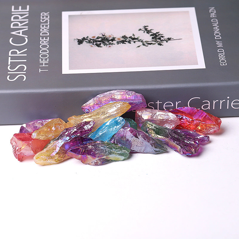 Colorful Aura Quartz Angel Crystal Chunks Raw Rough Clear Rock Quartz Sticks