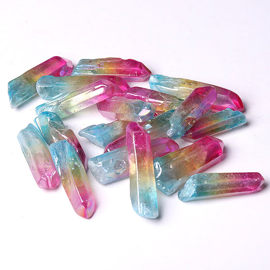 Double Color Aura Angel Crystal Points Raw Rough Clear Rock Quartz Sticks