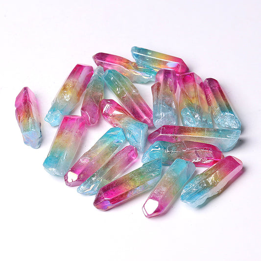 Double Color Aura Angel Crystal Points Raw Rough Clear Rock Quartz Sticks