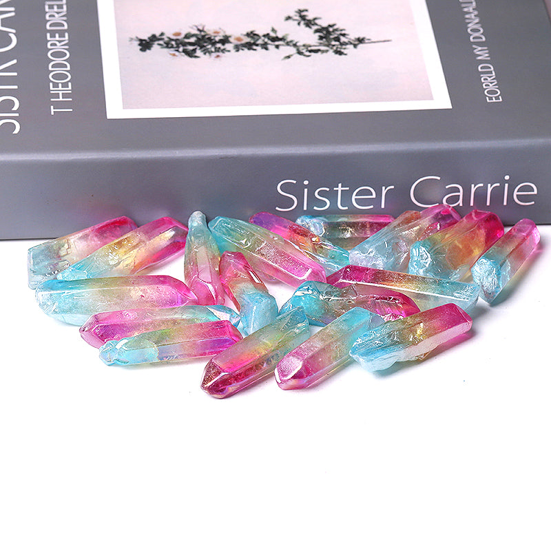 Double Color Aura Angel Crystal Points Raw Rough Clear Rock Quartz Sticks