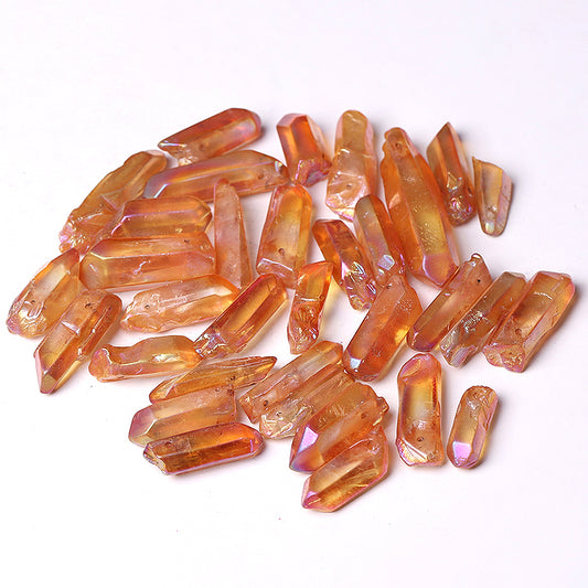 Drilled Orange Aura Angel Crystal Points Raw Rough Clear Rock Quartz Sticks