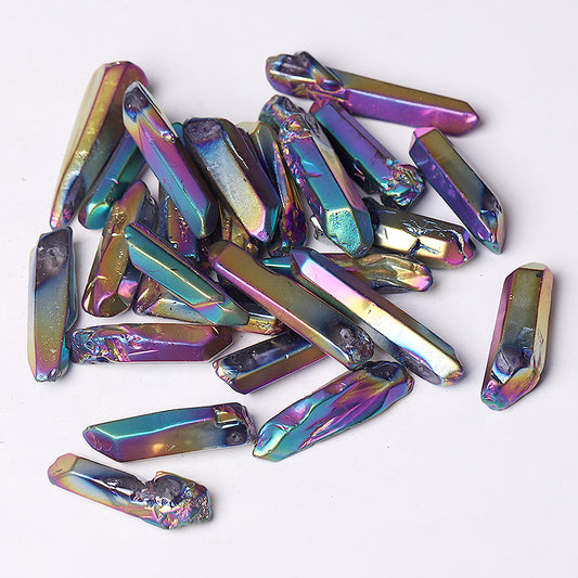 Drilled Titanium Aura Angel Crystal Points Raw Rough Clear Rock Quartz Sticks