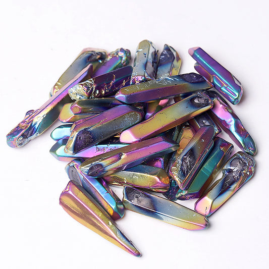 Drilled Titanium Aura Angel Crystal Points Raw Rough Clear Rock Quartz Sticks