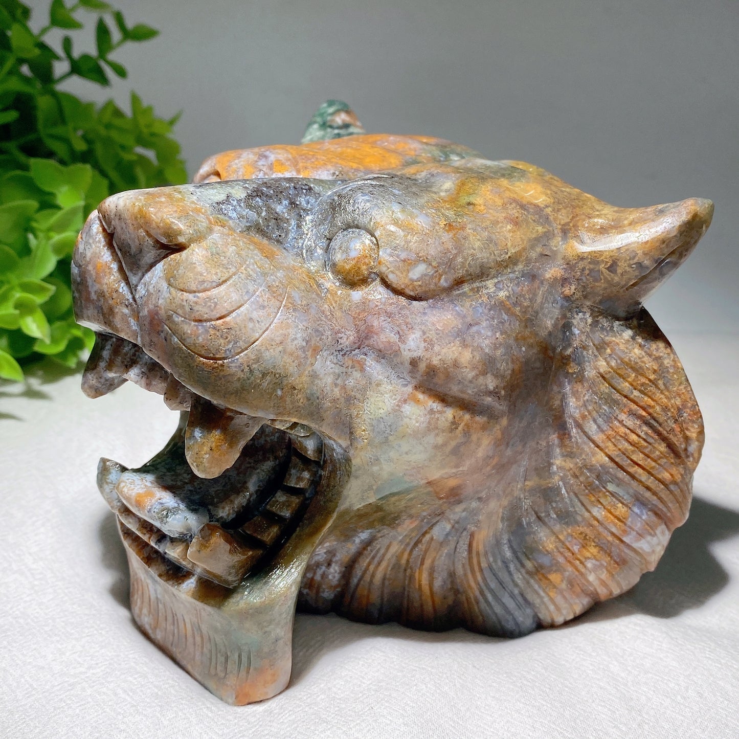 5.2" Unique Ocean Jasper Tiger Head Carving Crystal Healing Bulk Wholesale