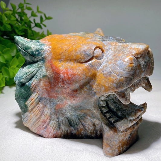 5.2" Unique Ocean Jasper Tiger Head Carving Bulk Wholesale
