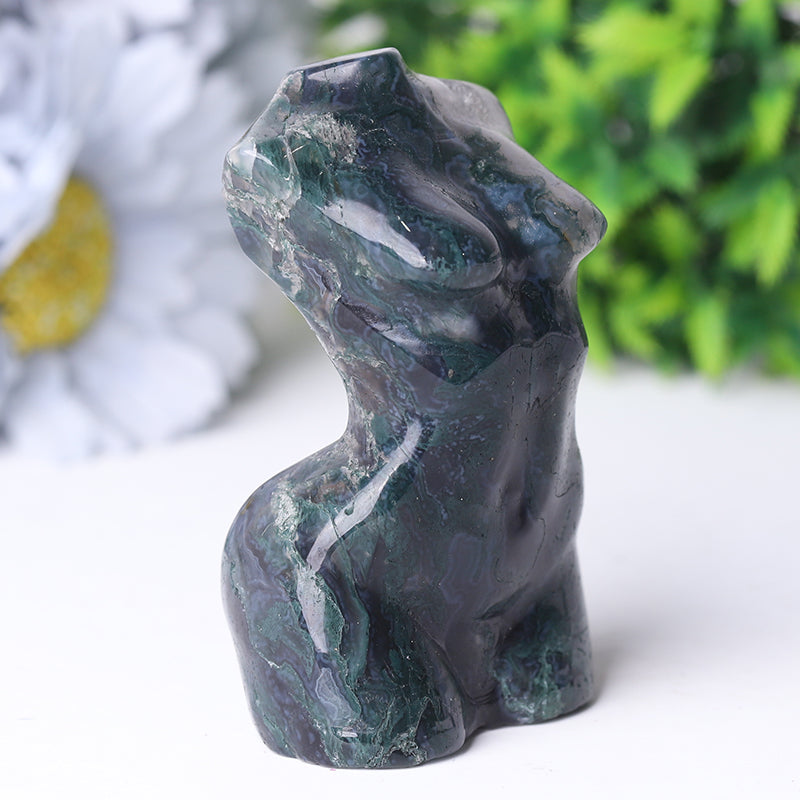 3“ Moss Agate Woman Model Body Crystal Carvings